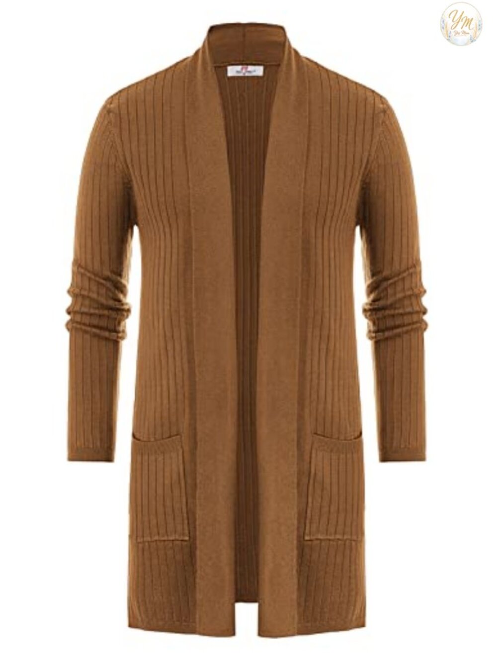 Mens Ribbed Knit Open Front Cardigan with Pockets